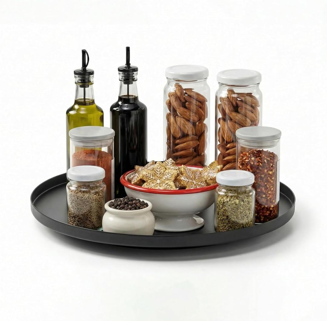 MUNEK 9" Lazy Susan Organizer,Metal Rotating Spice Rack Organization,Lazy Susan for Table Top,Pantry, Bathroom, Vanity, Black (1 Tier)