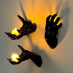 DAZONGE Halloween Decorations Indoor/Outdoor, Pack of 3 Wall Mounted Creepy Reaching Hands with Candles, Life-Sized Horror Hands for Wall Decorations, Gothic Hanging Wall Art Sculpture (set 2)