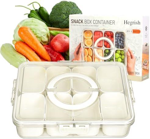 Snack Box Container,Dishwasher Safe Divided Serving Tray with Lid,Fruit Storage Containers for Vegetables,Candy,Nuts Organizer,Snackle Charcuterie Boxes for Kids,Adults Road Travel, Party and Picnic