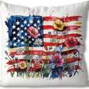 Patriotic Red White and Blue Floral Throw Pillow Covers, Americana Patriotic Independence Day 4th of July Decorations, Memorial Day Decor for Bedroom Couch,American Flag Pillow Covers 18x18