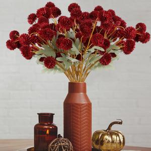 Hananona 12 Pcs Artificial Chrysanthemum Flowers, Red Kiku Pom Pom Mums Flower BurgundyFaux Floral Arrangements Wedding Centerpiece for Fall Autumn Home Kitchen Decor (12, Burgundy)