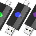 Aiibe 128GB USB C Flash Drive 5 Pack - Type C + USB A Memory Stick, Push-Pull USB 2.0 Thumb Drive (Black, Green, Red, Blue, Purple)