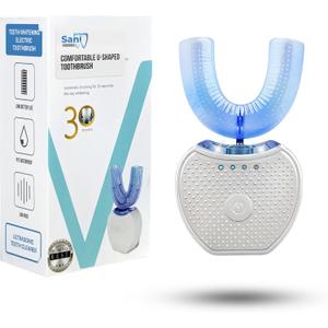 FREEZE2TRIM Sani White Ultrasonic Toothbrush, Ortho Sparkle Sonic Glow Brush, 360 Brite Adult U Shaped Toothbrush Ultrasonic Tooth Cleaner Teeth Whitening Light Electric Automatic Hands Free