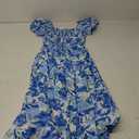 PRETTYGARDEN Women's Casual Summer Midi Dress Puffy Short Sleeve Square Neck Smocked Tiered Ruffle Dresses Small, Floral Blue