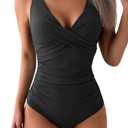 Eomenie Women's One Piece Swimsuits Tummy Control Ruched Push Up Bathing Suit Slimming Tie Back Swimwear Black XL