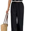 SOLY HUX Women's 2 Piece Outfits Sleeveless Crop Top and Wide Leg Pants Vacation Set Summer Clothes Pure Black Large