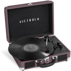 Victrola Journey Bluetooth Portable Suitcase Record Player – with Builtin Speakers, 3 Speed Vinyl Record Player, RCA Out, Headphone Jack (Magenta)