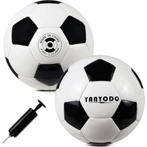 Durable 6" Mini Size 2 Training Soccer Ball Soft Sports Toy Ball for Toddlers, Kids Gift Black-White 2Pcs with 1 Plastics Pump