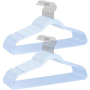 Blue Clothes Hangers 16", 20 Pack Plastic Clear Coat Hanger for Adult Closet, Durable Bling Ganchos de Ropa with Swivel Hook, Notched Shoulders & Ultra-Thin Space Saving Laundry Hanger for Dress Suits