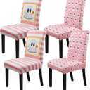 Halloween Chair Covers Set of 4 Cute Ghost Pumpkin Dining Room Slipcovers Stretch Parsons Chair Seat Protectors Halloween Decor-4PCS (One Size, Pink White)
