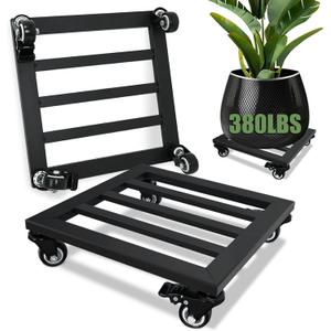 Plant Caddy with Wheels, 2 Pack 12 Inch Plant Stand with Wheels Metal Square Planter Dolly with Lockable Caster Heavy Duty Dolly Base for Indoor Outdoor Holds up 380 Lbs Pots Planter, Black