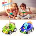 Kidz do 2 Pack Dinosaur Toys Remote Control Cars for Toddlers Ages 2 3 4 5, Christmas Birthday Gifts for 2-5 Year Old Boys, Dinosaur RC Car Toys with Music and Lights (Green Blue)