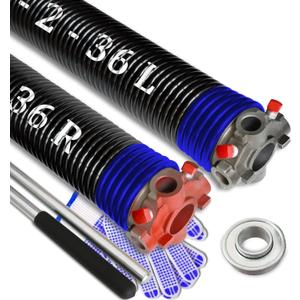 Garage Door Torsion Spring Set, Pair of 2" Electrophoresis Coated Garage Door Spring Replacement with 2 Non-Slip Winding Bars and Bearing, Minimum 16000 Cycles (.262x2x36)