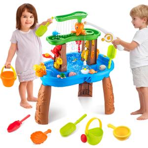 Water Table for Toddlers 3-5 Outdoor Toys for Kids Ages 4-8 3-Tier Kids Sand Water Tables with Fishing Game Set Activity Sensory Table Summer Gift Beach Outside Toys for Toddler Boys
