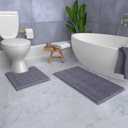 Bathroom Rugs Sets 2 Piece, Luxury Chenille Bath Mat Set, Soft Plush Anti-Slip Bath Rug + U-Shaped Toilet Mat. Microfiber Shaggy Carpet, Super Absorbent (24 x 36 & 20 x 24 U, Dark Grey)