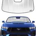 Windshield Sun Shade for Ford Mustang 2015-2023 with Rearview Mirror Mounted Camera. Reflective Aluminum Film Front Window Sunshade - BLAZBLOCK (Shiny SilverClassic)