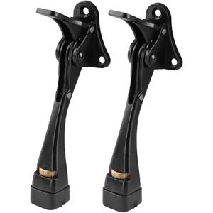 Kickdown Door Stopper 5 Inches - 2 Packs One Touch Adjustable Height Door Stop for The Bottom of Door Aluminum Alloy Metal Door Stopper with Rubber Tip & Wall Protectors for Wide Doors Black