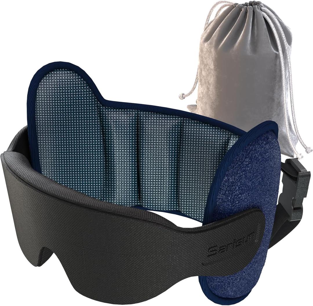 SARISUN Travel Pillow, Upgrade Airplane Pillow for Long Flight, 360 Support Headrest, Travel Neck Pillow Eye Masks for Sleep, Compact Airplane Travel Essentials, Stop Bobblehead, Mottled Blue