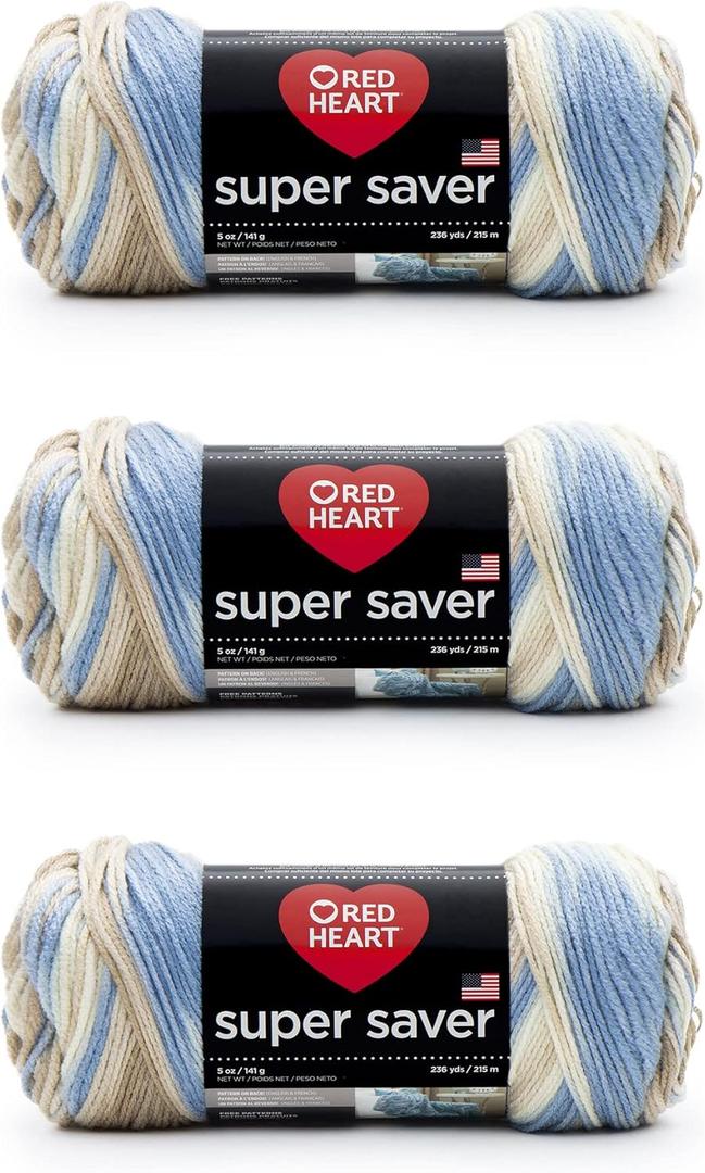 Red Heart Super Saver Yarn, 3 Pack, Mirage 3 Count