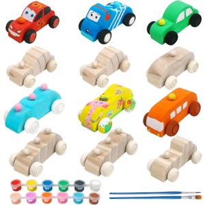 Wooden Cars Unfinished Wood Crafts DIY Craft Wood Kit for Student Family Activities Arts and Crafts Kit for Kids (12 PCS)