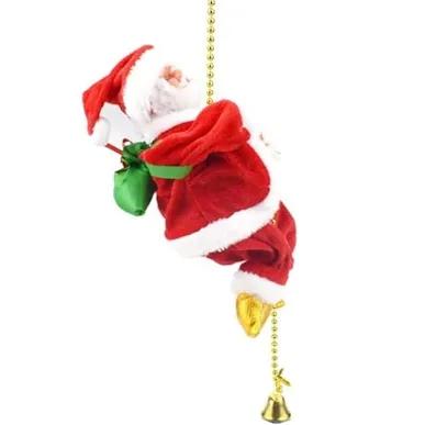 Climbing Santa Claus 9" Christmas Ornament Xmas Decoration Climbs Up and Down Battery Operated Toy with Light Music and Sound Animated Climbing on Beads Musical Moving Figure Xmas Christmas Ornament