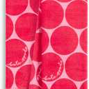 Kate Spade New York Joy Dot Kitchen Towels 2-Pack Set, Absorbent 100% Cotton Velour, Red/Rose Pink, 17"x28"