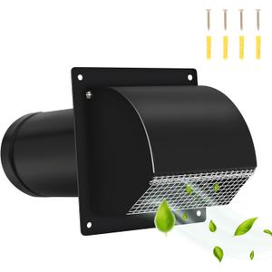 4 Inch Steel Hooded Wall Vent with Screen,Arc-Shaped Wall Vent for Ventilation and Exhaust,Suit for Residential Housing and Industrial Facilities,Black