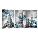 DuoBaorom 3 Pieces Famous Modern Building Wall Art Eiffel Tower Leaning Tower of Pisa Big Ben Blue Plum Blossom Picture Painting on Canvas for Bedroom Living Room Decor 16x24inchx3pcs