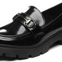 Women's Chunky Platform Loafers with Buckle Patent Leather Black Penny Loafers Fashion Office Work Business School Dressy Casual Shoes Comfortable Slip-on (9.5)