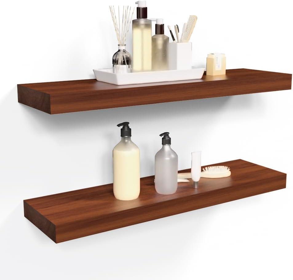 Habudda Floating Shelves for Rustic Home Decor, Natural Solid Wood Wall Shelf, Invisible Bracket Wall Mount, 23.6 Inches, 2 Pack, 23.6"6.7"1.6"