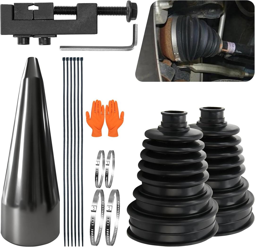 2PCS CV Boot Repair Kit with Expander Tool and Clamps, 4 Stainless Steel Clamps & 6 Cable Ties and Protective Gloves,Universal CV Axle Boot Repair Kit for 19mm to 24mm Shafts