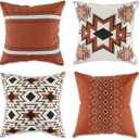 DII Throw Pillow Cover Collection Decorative Square, 18x18, Clay Aztec Prints, 4 Piece