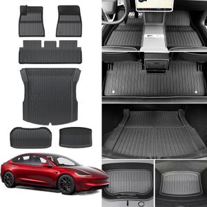 Floor Mats for 2025 2024 Tesla Model 3 Highland, All Weather TPE Cargo Liner Floor Mats Frunk Trunk Mats fit Tesla Model 3 Accessories 2024 2025, 6 PCS