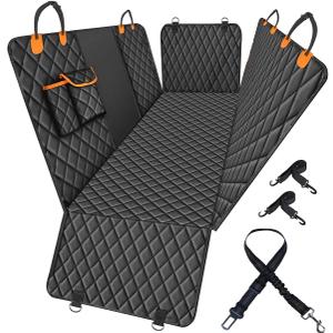Premium Dog Car Seat Cover for Back Seat  Heavy-Duty Hammock Style with Seat Belt, Waterproof, Anti-Slip, Scratch-Resistant, Durable Pet Protector for SUV Truck, Easy to Clean, Universal Fit (Standard(Sedan / Compact / Mid-Size SUV Fit), Black&Orange)