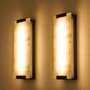 14.2in Alabaster Wall Sconces, Large Natural Marble Wall Sconces Set of Two, LED Modern Wall Lamp for Bedroom, Stairs, Living Room, Vanity, Bedside, Hallway Black 12W