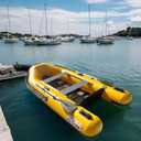 9.5FT Inflatable Boat, 2-Person Portable raft, Double Row Aluminum seat Board, Double-Layer Aluminum Floor, Inflatable Sports Fishing Small Boat, with Panel Paddle air Pump (Yellow, 9.5FT)