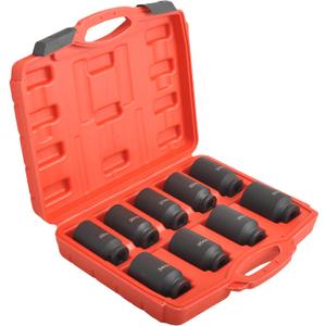 6 Point Deep Impact Socket Set 1/2 Drive, 29-38mm, 9Pcs CR-MO Spindle Metric Axle Hub Nut Socket with Heavy Duty Portable Storage Case for Removing & Installing Axle Nuts