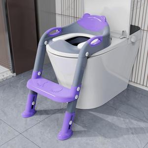 Potty Training Seat with Step Stool Ladder, SKYROKU Potty Training Toilet for Kids Boys Girls Toddlers - Comfortable Safe Potty Seat with Anti-Slip Pads Ladder Grey Purple (8838-grey purple)