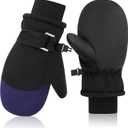 Sea Zaela Kids Winter Gloves Toddlers Snow Gloves Windproof Waterproof Mittens Fleece Outdoor Ski for Litter Girls Boys (4-7 T, Black & Navy Blue)
