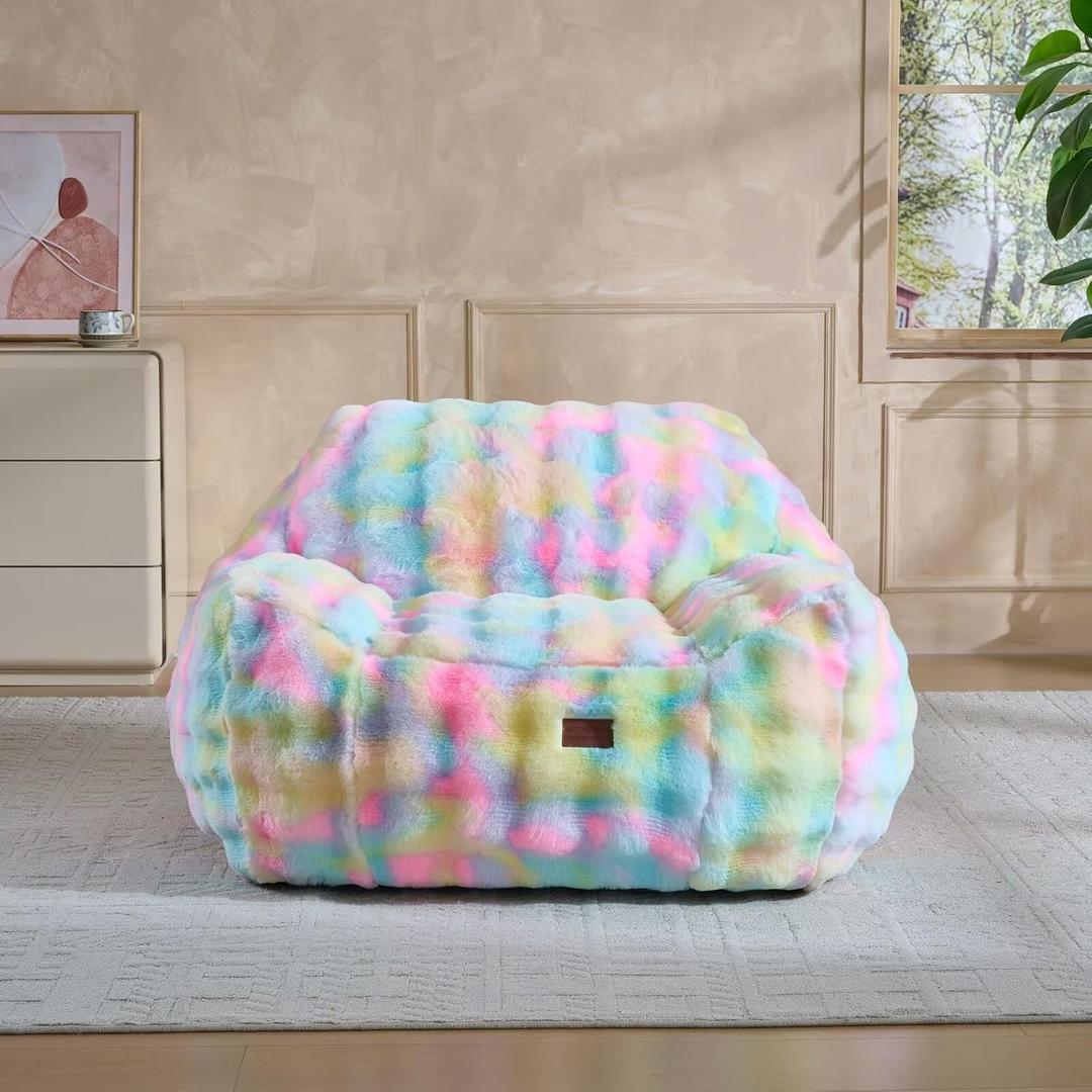 Giant Bean Bag Chair,Oversized Plush Comfy Bean Bag Sofa for Adults and Kids,Ultra Soft Living Room Bedroom Game Room Bean Bags with Armrests-Rainbow, XL Sofa Chair