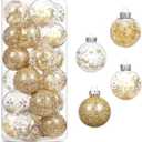 AMS 24ct Clear Christmas Ball Ornaments, 2.36''/60mm Shatterproof Hanging Xmas Balls Baubles Set for Christmas Tree with Stuffed Delicate Decorations for Wedding Christmas (Gold)