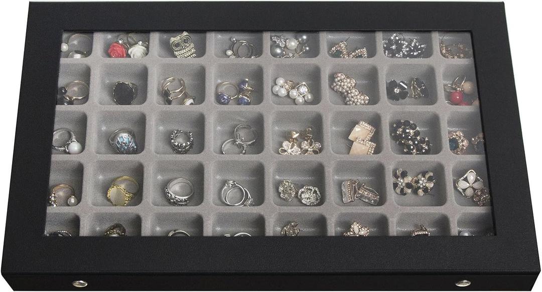 J JACKCUBE DESIGN Earring Organizer Tray, Earring Box with Clear Lid 40 Slots Jewelry Box for Drawer, Stud Earring Necklace Bracelet Ring Healing Stones Storage  MK333A