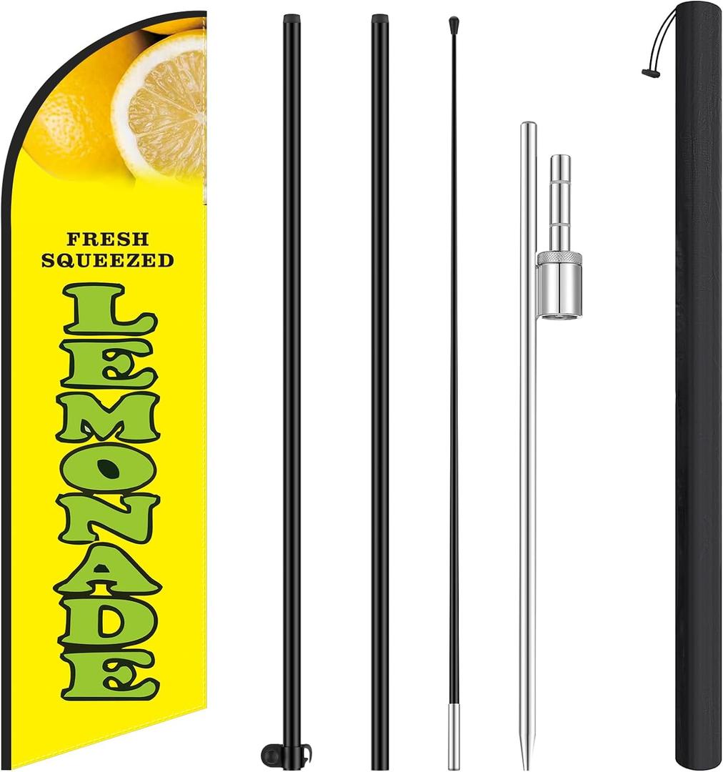 HunnmingRe 11.2 ft Classic Lemonade Feather Flag with Pole, Yellow, 1 Pcs