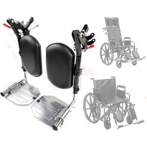 Heavy Duty Wheelchair elevating Leg Rest, w/Calf pad, Aluminum Footplates, Compatible with 22-24" Bariatric Heavy Duty Wheelchair, Transport Chair,Reclining Wheelchair.Universal Parts, (1pr,Black)
