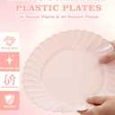 YOUBET 100PCS Pink Scalloped Plastic Plates - Heavy Duty Pink Disposable Fancy Hard Plates Include 50 Dinner Plate, 50 Dessert Plate, for Wedding & Party Easter Mothers Day