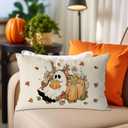 2 x GAGEC Halloween Pillow Covers 20x12 Inch Ghost Floral Throw Pillow Covers Holiday Fall Farmhouse Pillowcase Couch Cushion Case for Indoor Outdoor Home Sofa Decor