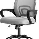 DUMOS Home Office Chair - Ergonomic Mid Back Mesh Desk Chair with Lumbar Support & Rocking Mode, Height Adjustable with Fixed Armrest, for Computer, Gaming, Meeting, 360 Swivel, Grey, 22.6" X 23.62" X 37.4"