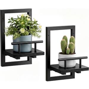 Sbosbo Floating Shelves for Wall, Plant Shelf Indoor, Wall Planters for Indoor Floating Plant Shelves for Bedroom, Living Room, Kitchen, Office, Bathroom Decor (Black, 2 Pack)
