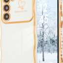 DEFBSC Case for Samsung Galaxy S22 Case, Curly Wave Shape Plating Frame Cute Love Heart Cover for Girls Women, Full Camera Lens Protection Soft Durable TPU Shockproof Bumper, White