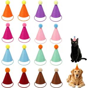 Mini Pet Party Hats, 16pcs Birthday Party Cone Hats for Cats Dogs Rabbits